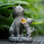 Solar Cat Garden Statue Outdoor Decor - Mother & Kitten Figurines with Flower LED Light, Outside Yard Art Patio Balcony Lawn Ornament, Unique Gifts for Cat Lover