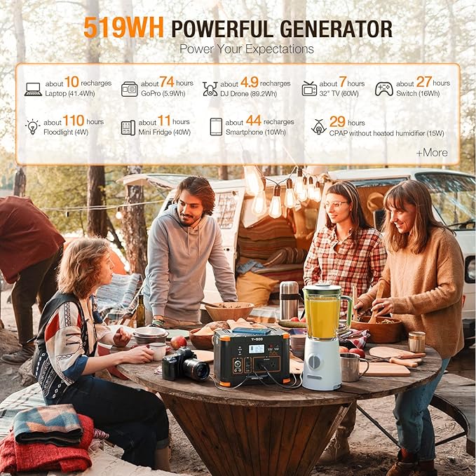 519Wh Outdoor Solar Generator with 100W Portable Solar Panel 20V, Portable Power Station 500W(Peak 1000W) Backup Battery Pack Solar Kit for RV/Van Camping Fishing Climbing Road Trip Home Emergency