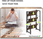 4NM No-Assembly Folding Bookshelf Storage Shelves 3 Tiers Vintage Bookcase Standing Racks Study Organizer Home Office (Rustic Brown and Black)