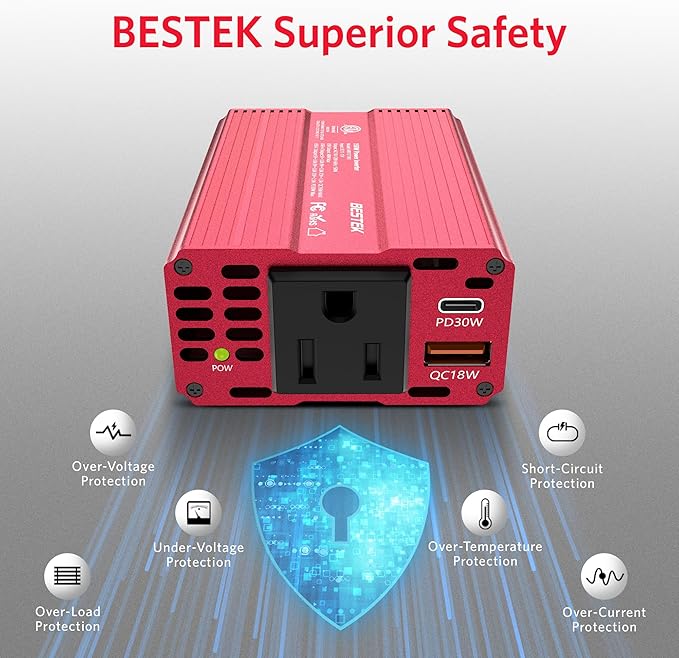 BESTEK [PD 30W&QC 3.0 18W USB Charger] 150W Car Power Inverter, DC 12V to 110V AC Converter Laptop Car Charger Outlet Adapter for car