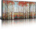 Mofutinpo Large Framed Wall Decor canvas Red Leaves White Birch Tree Wall Art For Living Room bedroom rustic kitchen Modern painting Artwork 29x58 Large Size Black Framed