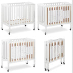 3 in 1 Portable Folding Stationary Side Crib in White, Greenguard Gold Certified, Safety Wheel with Locking Casters, Convertible, 3 Mattress Heights