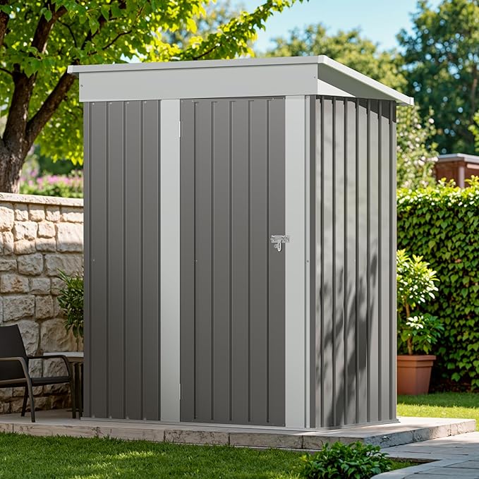 Devoko Outdoor Storage Shed 5 x 3 FT Lockable Metal Garden Shed Steel Anti-Corrosion Storage House with Single Lockable Door for Backyard Outdoor Patio (Gray)