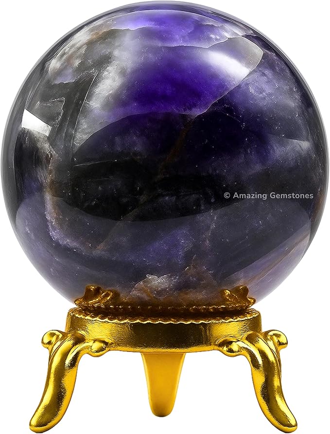 Amazing Gemstone Amethyst Chevron Crystal Ball with Stand - 2" Inches Crystal Sphere Meditation Balls for Witchcraft and Decorative Balls