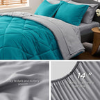 Bedsure Teal Twin Comforter Set - 5 Pieces Reversible Twin Bed in a Bag, Extra Long Twin Bed Set with Comforters, Sheets, Pillowcase & Sham, Twin Bedding Sets for College