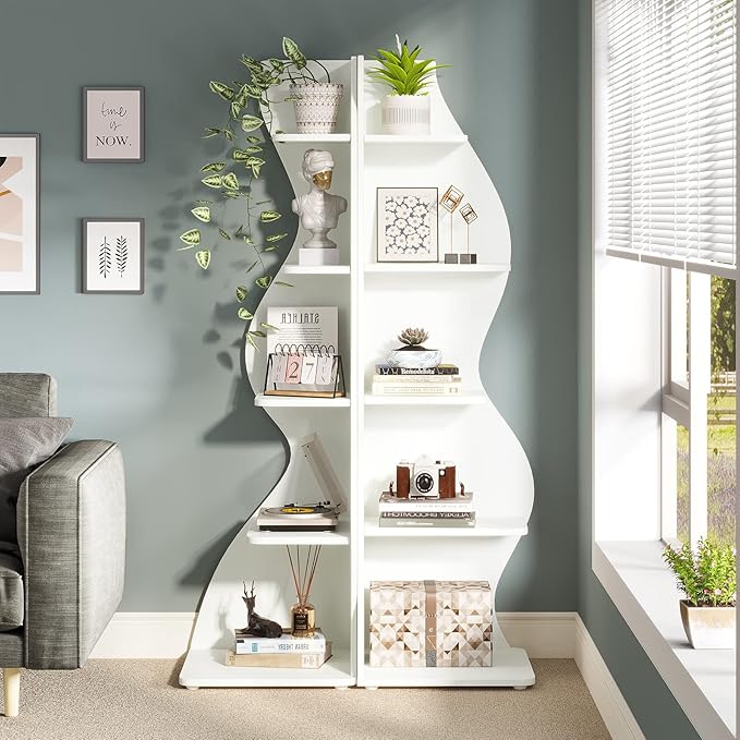 Small Corner Shelf, Modern 5-Tier Wall Corner Bookshelf, Stylish Bookcase Storage Rack for Small Space,Living Room. Bedroom