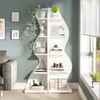 Small Corner Shelf, Modern 5-Tier Wall Corner Bookshelf, Stylish Bookcase Storage Rack for Small Space,Living Room. Bedroom