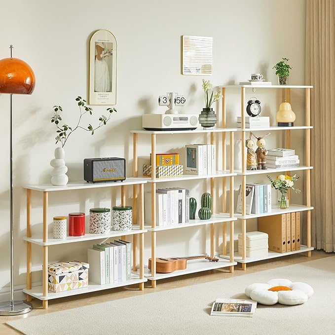 IBUYKE 5-Tier Wooden Open Bookcase - Modern Freestanding Bookshelf Storage Organizer,Standing Shelf Units,Multifunctional Display Stand for Bedroom, Living Room & Home Office,White WBC005W