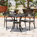 Cast Aluminum Patio Dining Set, Outdoor Bistro Set, 31.5"" Round Patio Table with Umbrella Hole, 2 Patio Chairs for Yard Porch Garden Balcony, Bronze 4