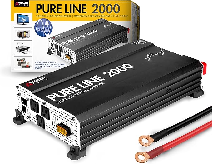 Wagan EL3808 Pure Line Power Inverter 2000 Watt DC 12V to 110V AC Car Pure Sine Wave Power Inverter for Home RV Camping Van Life Off Grid ETL Certified