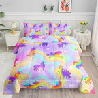 Datura home Unicorn Rainbow Comforter Bedding Set for Girls Kids Children Teens,Sky Glitter Star Colorful Bedding Set with 1 Comforter and 2 Pillowcases(Unicorn3 Queen)