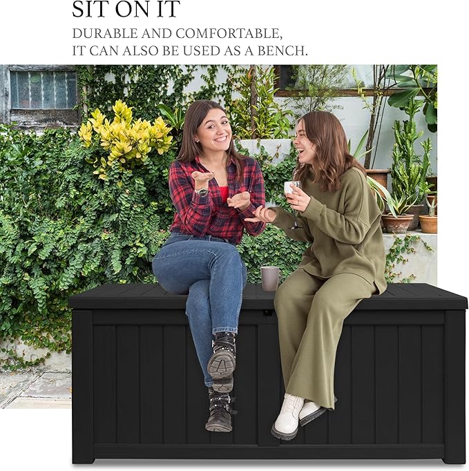 Heavy Duty Storage Box,180 Gallon Black Outdoor Storage Box is Made of Resin for Outdoor, Patio or Indoor Use.