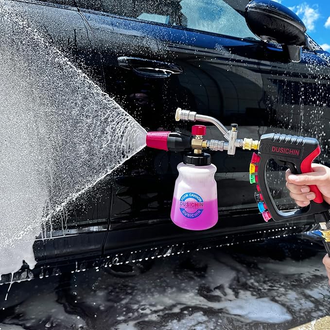 DUSICHIN Pressure Washer Gun Swivel Joint 4000 PSI Snow Foam Cannon Dual-Ended Shift Valve 7 Nozzles, Foam Lance Kit Dual Connector 7 Pressure Washer Tip holders 3/8“ Fitting M22-14 M22-15 DUS2913