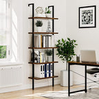 NUMENN 5 Tier Book Shelf, Industrial Ladder Shelf, Open Space Wall Mount Bookshelf with Metal Frame, Sturdy Book Shelves, Bookcase for Living Room, Home Office Shelf, Vintage Brown