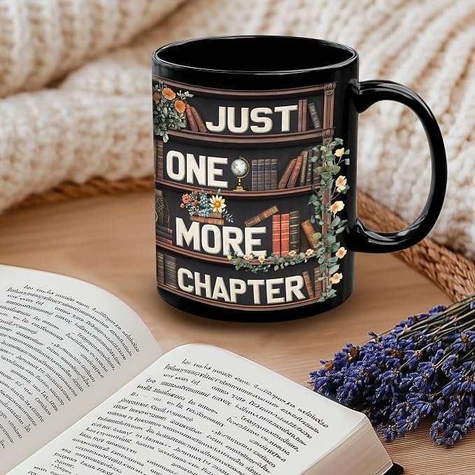 Hyturtle Cute Ghost Reading Mug Gifts on Birthday Halloween for Book Lovers | Just One More Chapter, Funny Book 11oz Ceramic Mug For Readers, Bookish Gifts, Vivid double-sided print, Comfort grip handle