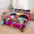 Tailor Shop Fantasy Black Girl Comforter Set Rainbow Butterfly King Size Bedding Sets for Girls Kids Kawaii Magic African American Black Girl Bedding Set with 2 Pillowcase Girls Room Decor