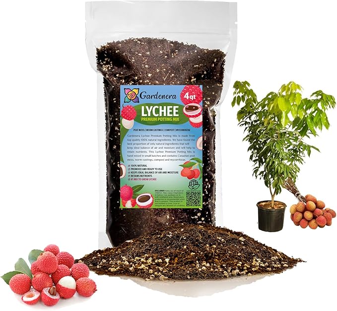 GARDENERA Premium Lychee Potting Soil Mix - Perfect Balance of Nutrients, Drainage, and Aeration for Thriving Lychee Trees - 4 Quart