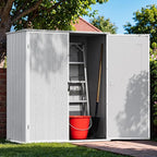 Devoko 5 x 3 Resin Outdoor Storage Shed with Floor - Waterproof Plastic Outdoor Tool Cabinet with Lockable Doors for Patio Furniture, Pool Accessories, Garden Tools (Light Gray)