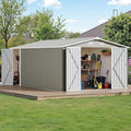 10×14 FT Outdoor Storage Shed, Light Grey Workshop Shed with 3 Lockable Doors & 4 Vents for Backyard, Patio, Lawn, Garden Tool & Lawn Mower Storage - Ideal for Homeowners, Gardeners & DIYers