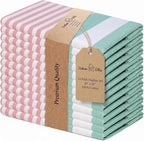 Urban Villa Cloth Napkins Cotton 20x20 (Set of 12) Ruby Green Stripes