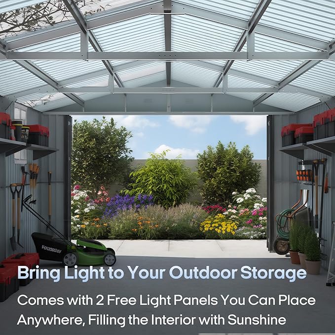 Metal Garage Shed 13x20 FT, Sheds & Outdoor Storage Clearance, Outdoor Storage Shed for Car, Truck, Bike, Lawnmower, Backyard Tool House, Boasting 2 Windows and 2 Translucent Panels