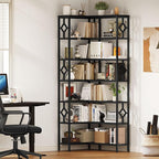 YITAHOME 7 Tier Corner Bookshelf Reversible Bookcase, Tall Bookshelf Display Rack Shelf with Metal Frame for Living Room, Bedroom, Home Office, Black