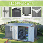 8×12 Ft Metal Outdoor Storage Shed with Floor Base and Window, 0.25mm Galvanized Steel Metal Garden Shed Waterproof with Lockable Door for Backyard, Patio, Garden, Dark Grey