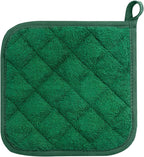 100% Cotton Kitchen Everyday Basic Terry Pot Holder Heat Resistant Coaster Potholder for Cooking and Baking Set of 5 Dark Green