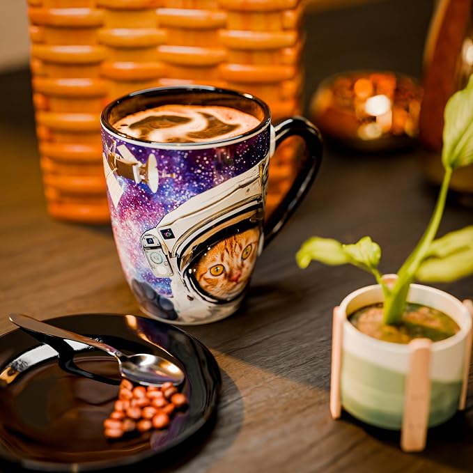Color Changing Astronaut Cat Coffee Mug 15oz – Heat Sensitive Space Cup with Galaxy Reveal – Funny Novelty Gift, Magic Mug, Unique Cosmic Collectible and gift for Cat Lovers, Christmas & Birthday