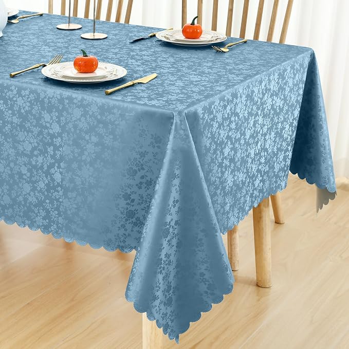Smiry Square Waterproof Heavy Duty Vinyl Tablecloths, 54 x 54 Inch | Wipeable Washable Floral Embossed Table Cover for Kitchen and Dining Room, Indoor & Outdoor Use, Stone Blue