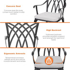 NUU GARDEN Bistro Set 3 Piece Outdoor All Weather Cast Aluminum Patio Bistro Set Patio Table and Chairs Set of 2 with Umbrella Hole and Grey Cushions for Backyard, Balcony, Lawn, Black