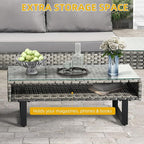 DWVO Patio Furniture Set, Sectional L-Shaped Sofa, for Patio Backyard Poolside Porch, Wicker Conversation Set with Coffee Table & Cushions, Detachable Lounger, All-Weather Rattan, Grey
