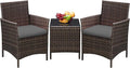 Greesum 3 Pieces Patio Furniture Sets Outdoor PE Rattan Wicker Chairs with Soft Cushion and Glass Coffee Table for Garden Backyard Porch Poolside, Brown and Gray