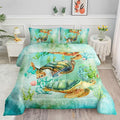 Datura home Sea Turtle Comforter Bedding Set for Kids Teens Adults,Watercolor Sea Turtle Light-Green and Blue Coral Seaweed Ocean Themed Comforter with 2 Pillowcases(Turtle Twin),Green Turtle