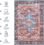 nuLOOM Zena Medallion Machine Washable Ultra Thin Area Rug, 8' Square, Rust