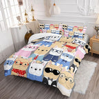 Datura home Dog Comforter Beddding Set for Kids Children,Puppy Pug Cute Dog Pattern Cartoon Career Pet Bedding Set with 1 Comforter and 2 Pillowcases(Dog Full)