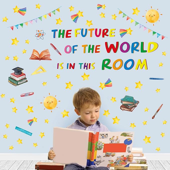 Colorful Inspirational Quote Wall Decals,The Future of The World is in This Room Stickers,Positive Classroom Wall Decals,Motivational Window Sticker for Classroom School Room Playroom Nursery