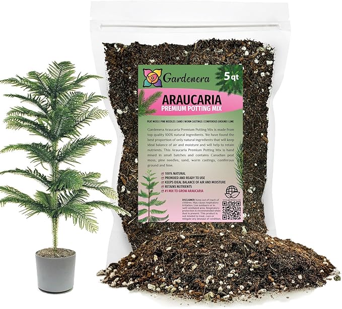 GARDENERA Premium Araucaria Potting Soil Mix - Perfect Balance of Nutrients, Drainage, and Aeration for Healthy Araucaria Trees - 5 Quart