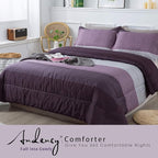 Andency Stripe Comforter Set Full Size (79x90 Inch), 3 Pieces Purple and Gray Patchwork Striped Comforter, Soft Microfiber Down Alternative Comforter Bedding Set with Corner Loops