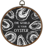 XBBMGG Black Vintage Oyster Wall Art Decor, Beach Nautical Round Wall Hanging Decor, Retro Ocean The World Is Your Oyster Framed Canvas Prints for Home Bedroom Living Room Decorations, 10x10inch