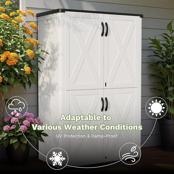 Greesum Outdoor Storage Cabinet, 50 Cu.Ft Deck Box Without Shelves, Waterproof Plastic Storage Bin for Patio Cushions, Gardening Tools, Lockable and Sidehandles, UV Resistant, White
