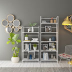 No-Assembly Folding Bookshelf Storage Shelves 5 Tiers Vintage Multifunctional Plant Flower Stand Storage Rack Shelves Bookcase for Home Office(All White)