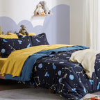 SLEEP ZONE Kids Bedding Comforter Set Full/Queen Size - Super Cute & Soft Kids Bedding 7 Pieces Set with Comforter, Sheet, Pillowcase & Sham (Navy Galaxy)