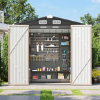 6x4 FT Outdoor Storage Shed, Metal Garden Tool Shed with Sloping Roof & Lockable Door for Patio Lawn Backyard (Brown)