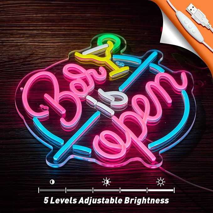 Bar Open Neon Sign for Wall Decor Open Beer Bar LED Light up Signs with Dimmer for Pub Party Man Cave Room Art Decor Gift