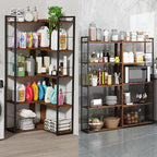 5 Tier Bookshelf Wood Bookcase with 2 Hooks Modern Corner Bookshelf Library Industrial Shelving Book Case Adjustable Book Shelves for Bedroom Living Room Home Office Rustic Brown
