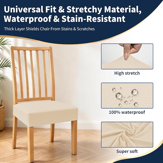 BIETYONE Waterproof Dining Chair Covers, Stretch Seat Protector, Washable | 4 Pack, Waterproof, Spill Resistant, Washable, Stretch Fit, Easy Clean Chair Protector