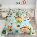 Datura home Cartoon Mushroom House Kids Comforter Bedding Set for Boys Girls, Green Grassland and Cute Frog Bee Print Comforter with 2 Pillowcases(Mushroom House Twin)