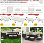 ClawsCover 13Pack Outdoor Seat and Back Cushions Replacement Covers Fit for 7Pieces Wicker Rattan Patio Furniture Set Sectional Couch with Dining Table and Ottoman,Cream-Include Cover Only