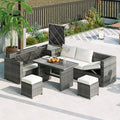 6-Piece Patio Furniture Set, L-Shaped Outdoor PE Wicker Rattan Sectional ConversationSet with Adjustable Seat, Storage Box, Removable Covers and Tempered Glass Top Table, for Backyard